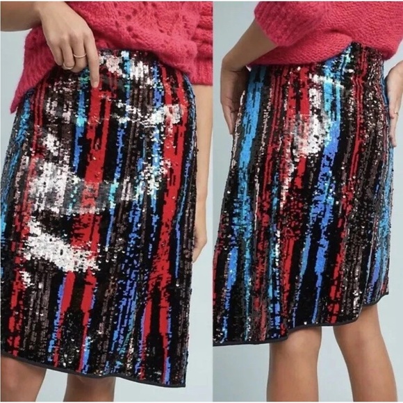 NWT Anthropologie Dazzler All Over Sequins Striped Asymmetrical Lenon Skirt S - Picture 3 of 16